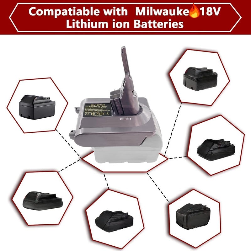 ASUNT New Version V8 V7 Battery Adapter for Milwaukee M-18 18V Li-ion Battery Convert to Replace for Dyson V8 V7 Battery Work for Dyson V8/7 Vacuum Cleaners V8/7 Animal V8/7 Absolute V8/7 Motorhead - Image 3